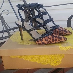 Mix no. 6 black & brown leopard print fabric heels